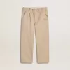 Pantaloni bej din bumbac pentru fete, cu broderie Pantaloni bej din bumbac pentru fete, cu broderie