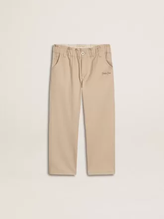 Pantaloni bej din bumbac pentru fete, cu broderie