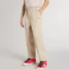 Pantaloni bej din bumbac pentru fete, cu broderie Pantaloni bej din bumbac pentru fete, cu broderie