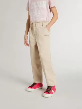 Pantaloni bej din bumbac pentru fete, cu broderie