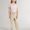 Pantaloni bej din bumbac pentru fete, cu broderie Pantaloni bej din bumbac pentru fete, cu broderie