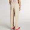 Pantaloni bej din bumbac pentru fete, cu broderie Pantaloni bej din bumbac pentru fete, cu broderie