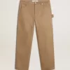 Pantaloni bej pentru bărbați cu patch-uri Pantaloni bej pentru bărbați cu patch-uri
