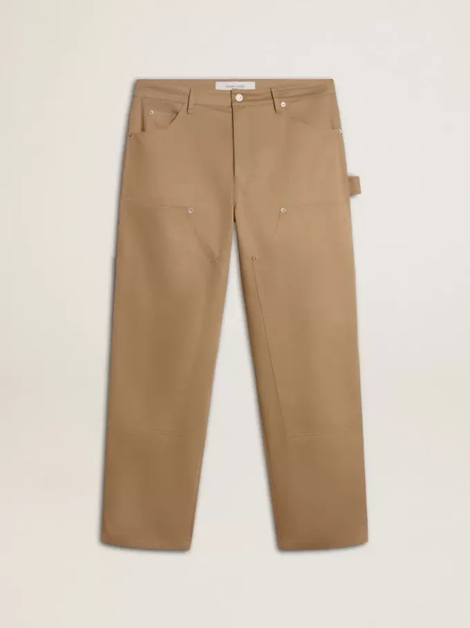 Pantaloni bej pentru bărbați cu patch-uri Pantaloni bej pentru bărbați cu patch-uri