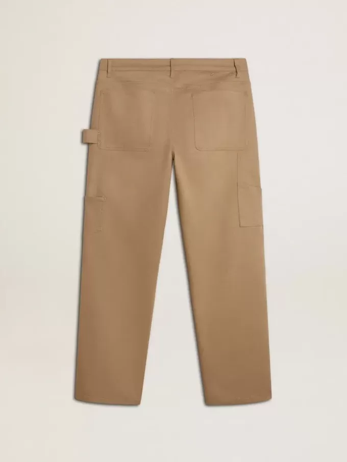 Pantaloni bej pentru bărbați cu patch-uri Pantaloni bej pentru bărbați cu patch-uri