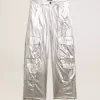 Pantaloni cargo din țesătură tehnică argintie Pantaloni cargo din țesătură tehnică argintie