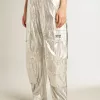 Pantaloni cargo din țesătură tehnică argintie Pantaloni cargo din țesătură tehnică argintie