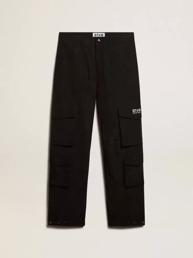 Pantaloni cargo din nailon ripstop de culoare neagră
