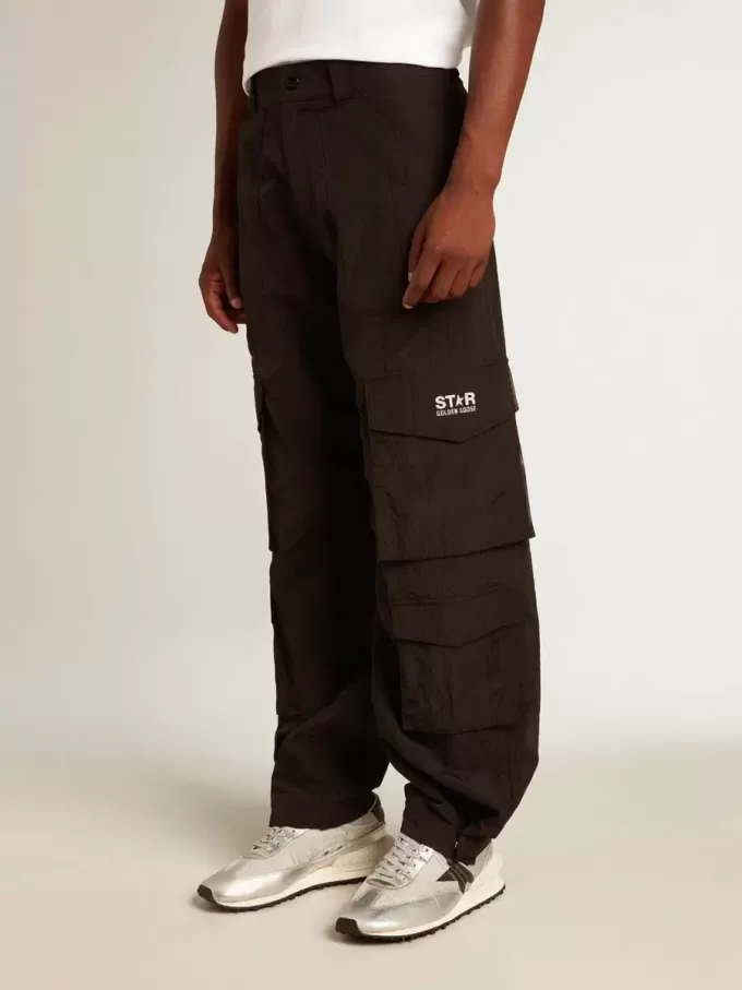 Pantaloni cargo din nailon ripstop de culoare neagră