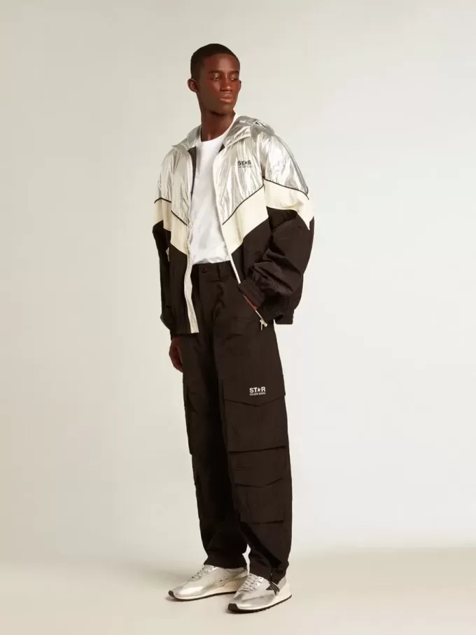 Pantaloni cargo din nailon ripstop de culoare neagră