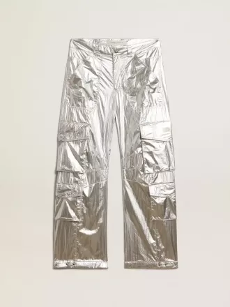 Pantaloni cargo pentru bărbați din țesătură tehnică argintie Pantaloni cargo pentru bărbați din țesătură tehnică argintie