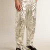 Pantaloni cargo pentru bărbați din țesătură tehnică argintie Pantaloni cargo pentru bărbați din țesătură tehnică argintie