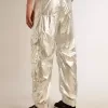 Pantaloni cargo pentru bărbați din țesătură tehnică argintie Pantaloni cargo pentru bărbați din țesătură tehnică argintie