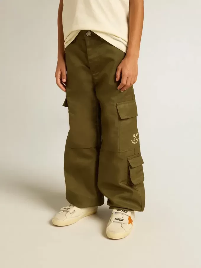 Pantaloni cargo pentru copii în verde militar