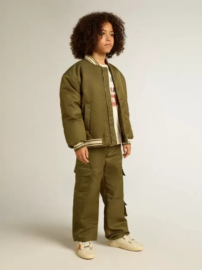 Pantaloni cargo pentru copii în verde militar
