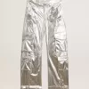 Pantaloni cargo pentru femei din țesătură tehnică argintie Pantaloni cargo pentru femei din țesătură tehnică argintie