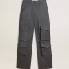 Pantaloni cargo pentru femei din lână albastru deschis Pantaloni cargo pentru femei din lână albastru deschis
