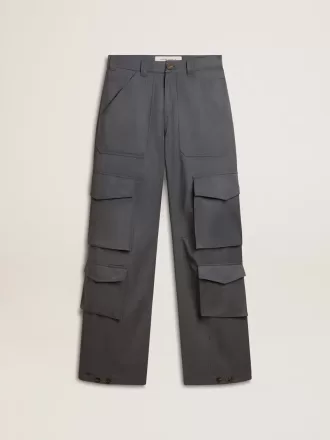 Pantaloni cargo pentru femei din lână albastru deschis
