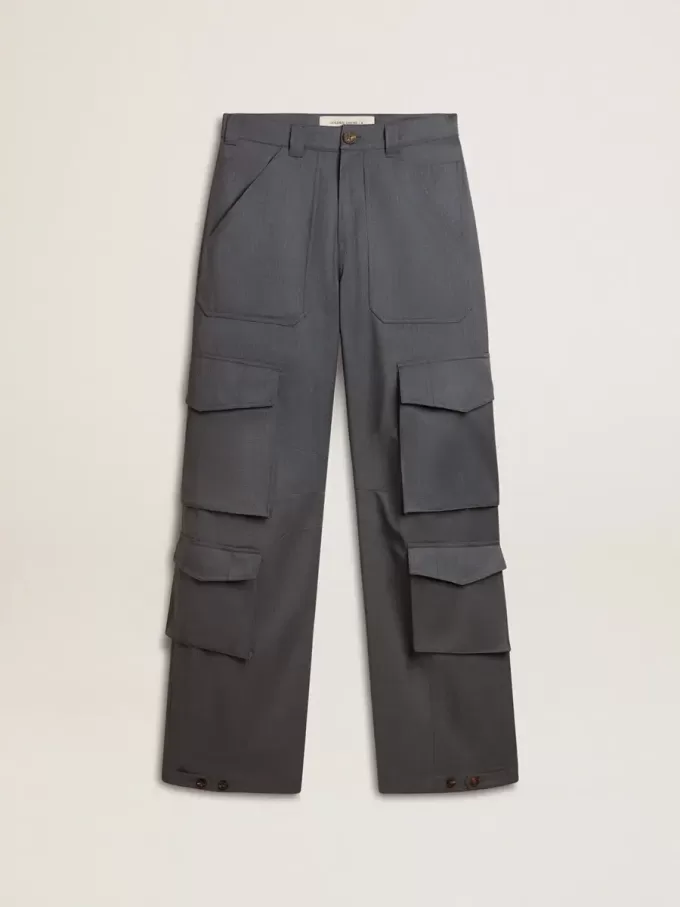 Pantaloni cargo pentru femei din lână albastru deschis Pantaloni cargo pentru femei din lână albastru deschis