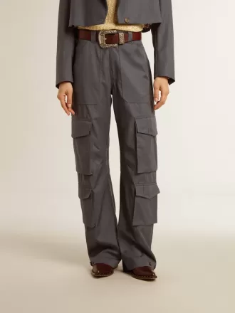 Pantaloni cargo pentru femei din lână albastru deschis