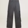 Pantaloni cargo pentru femei din lână albastru deschis Pantaloni cargo pentru femei din lână albastru deschis