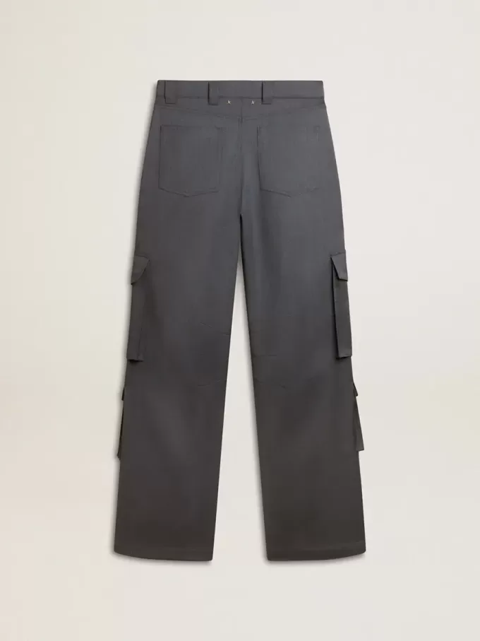 Pantaloni cargo pentru femei din lână albastru deschis Pantaloni cargo pentru femei din lână albastru deschis
