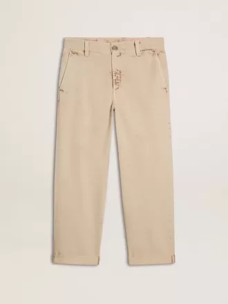 Pantaloni chino bej pentru bărbați, cu finisaj uzat Pantaloni chino bej pentru bărbați, cu finisaj uzat