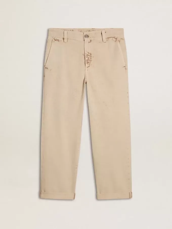 Pantaloni chino bej pentru bărbați, cu finisaj uzat Pantaloni chino bej pentru bărbați, cu finisaj uzat