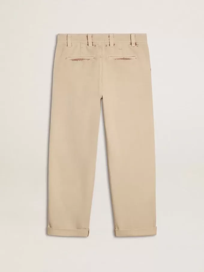 Pantaloni chino bej pentru bărbați, cu finisaj uzat Pantaloni chino bej pentru bărbați, cu finisaj uzat