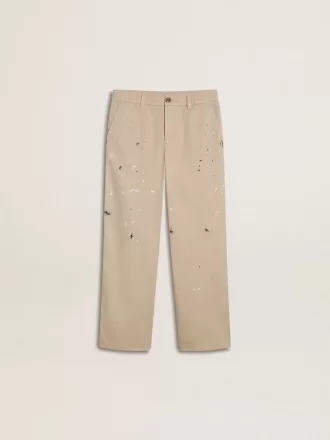 Pantaloni chino bej pentru copii, cu pete multicolore