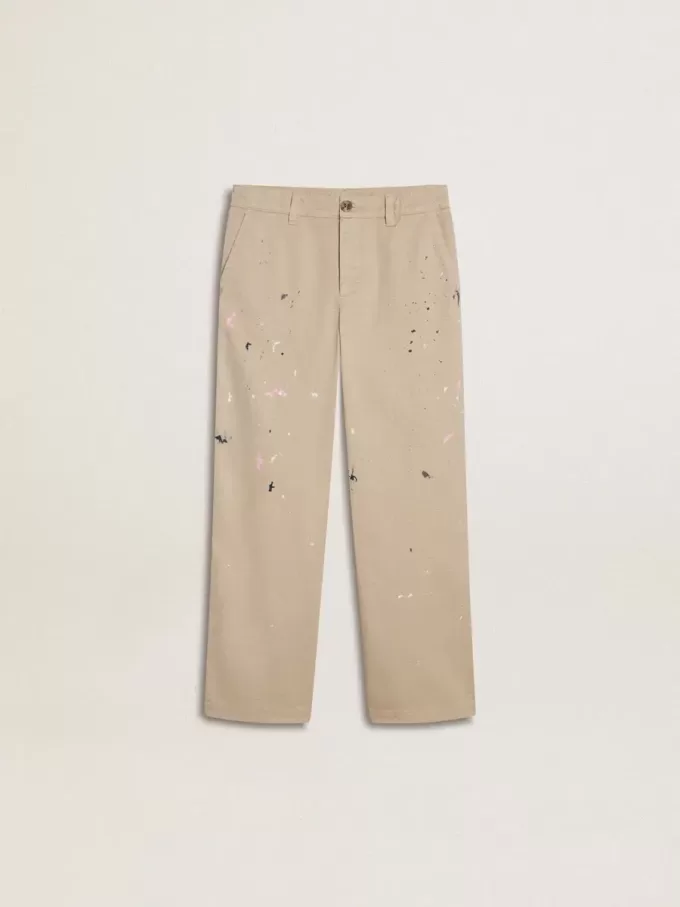 Pantaloni chino bej pentru copii, cu pete multicolore