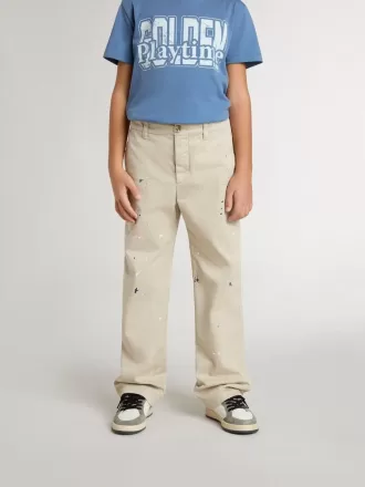 Pantaloni chino bej pentru copii, cu pete multicolore