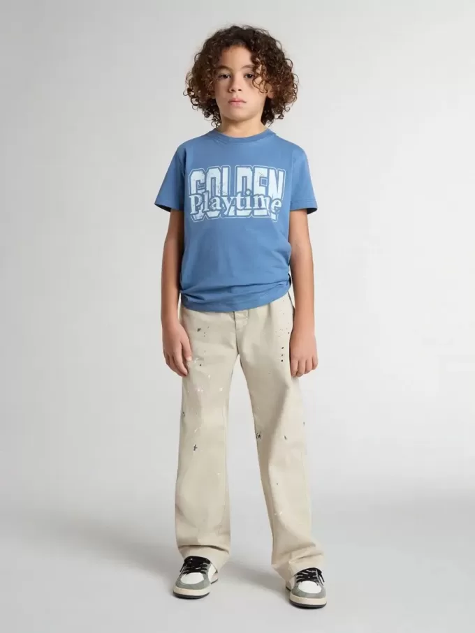 Pantaloni chino bej pentru copii, cu pete multicolore