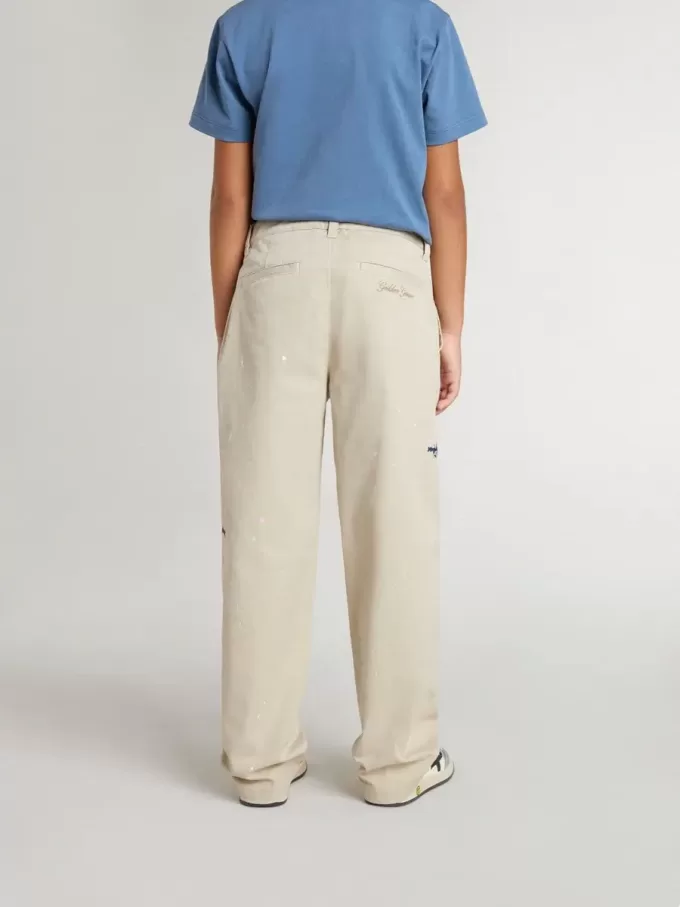 Pantaloni chino bej pentru copii, cu pete multicolore