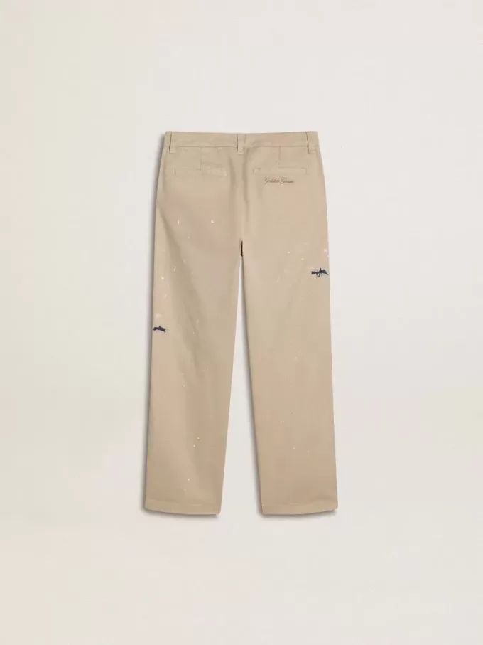 Pantaloni chino bej pentru copii, cu pete multicolore