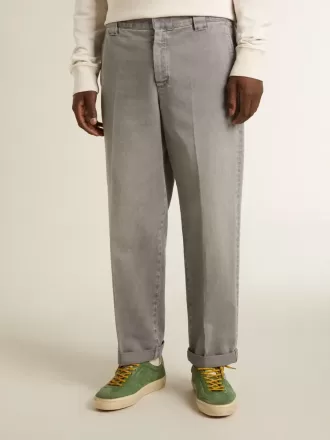 Pantaloni chino din bumbac de culoare gri