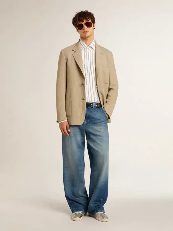 Pantaloni chino din denim pentru bărbați, cu detalii uzate