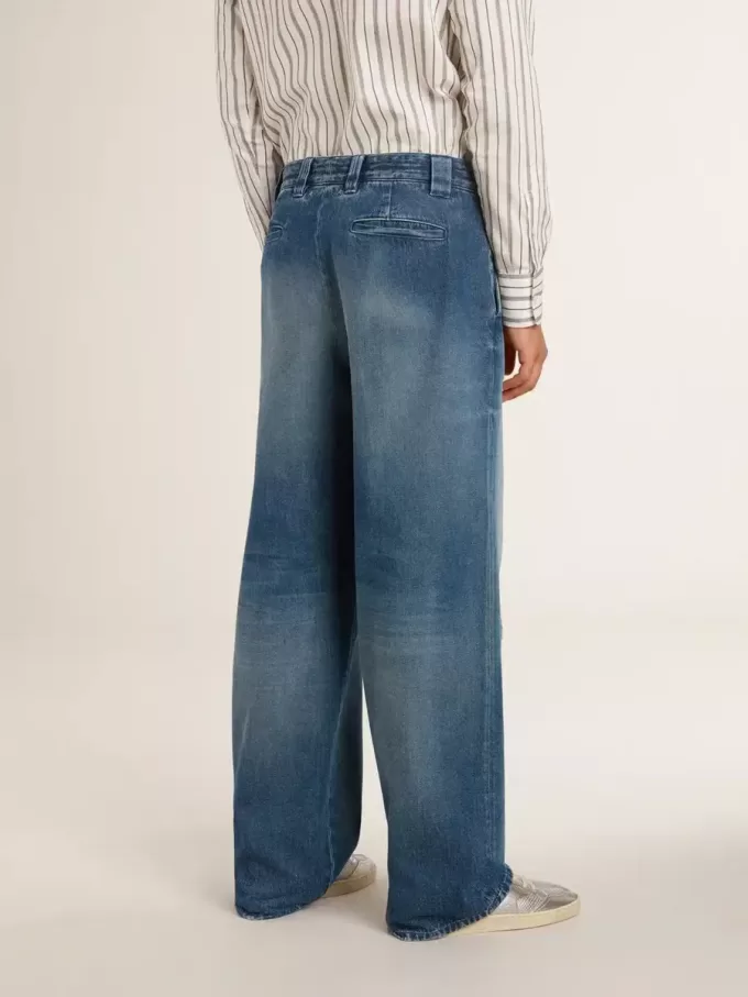 Pantaloni chino din denim pentru bărbați, cu detalii uzate