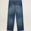 Pantaloni chino din denim pentru bărbați, cu detalii uzate