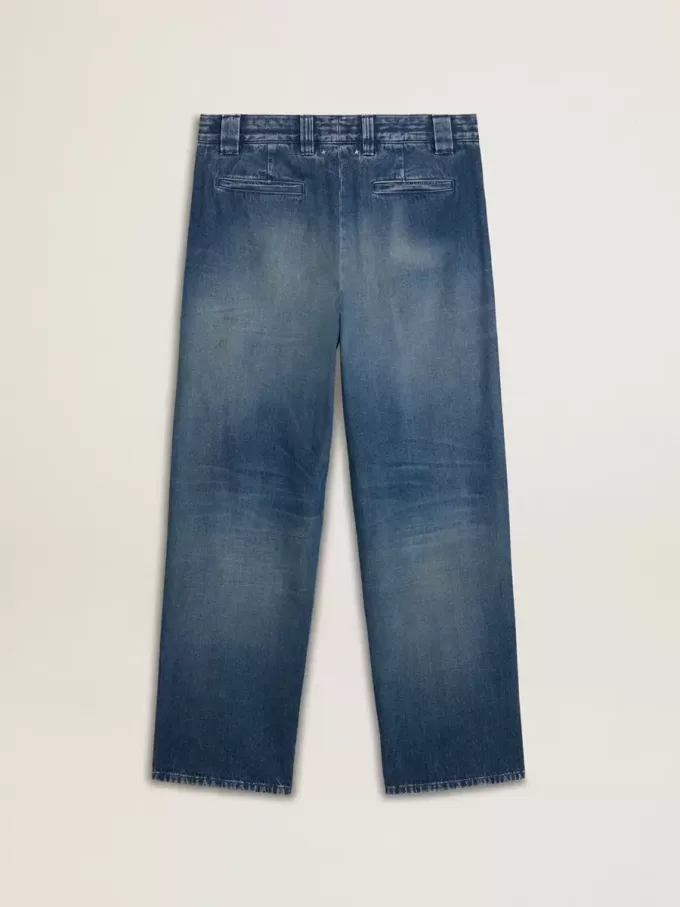 Pantaloni chino din denim pentru bărbați, cu detalii uzate