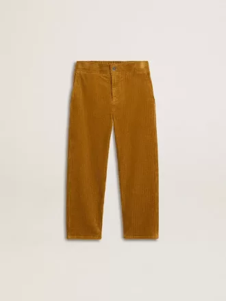Pantaloni chino pentru băieți, de culoare tutun, cu broderie