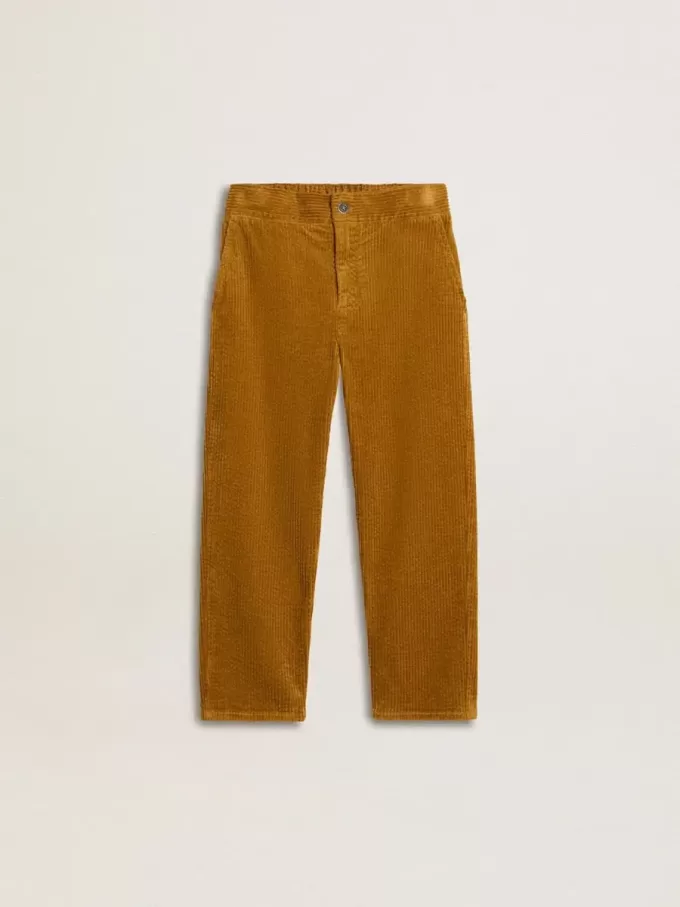 Pantaloni chino pentru băieți, de culoare tutun, cu broderie Pantaloni chino pentru băieți, de culoare tutun, cu broderie