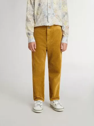 Pantaloni chino pentru băieți, de culoare tutun, cu broderie