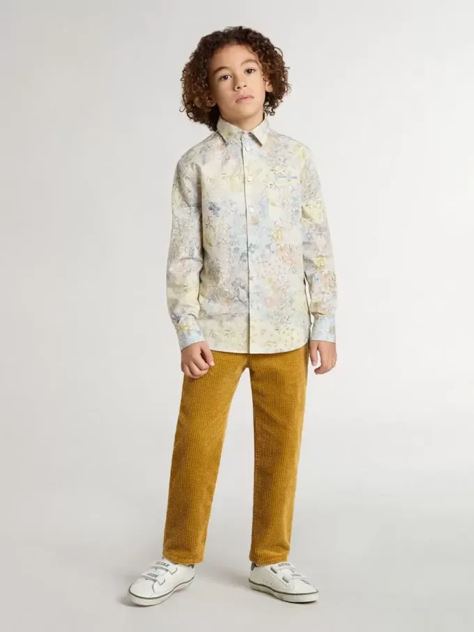 Pantaloni chino pentru băieți, de culoare tutun, cu broderie Pantaloni chino pentru băieți, de culoare tutun, cu broderie
