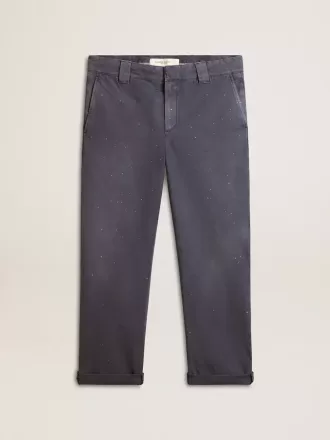 Pantaloni chino pentru bărbați, de culoare albastră, cu efect uzat