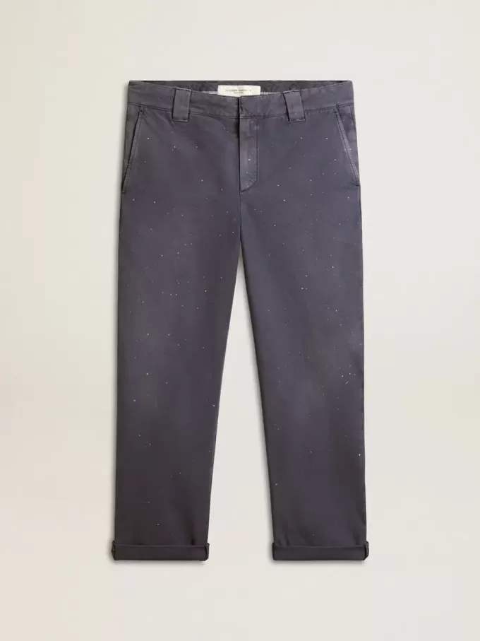 Pantaloni chino pentru bărbați, de culoare albastră, cu efect uzat Pantaloni chino pentru bărbați, de culoare albastră, cu efect uzat
