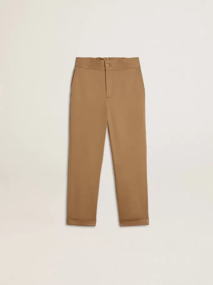 Pantaloni chino pentru copii din bumbac de culoare tutun Pantaloni chino pentru copii din bumbac de culoare tutun