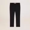 Pantaloni cigarette din lână albastru închis pentru femei Pantaloni cigarette din lână albastru închis pentru femei