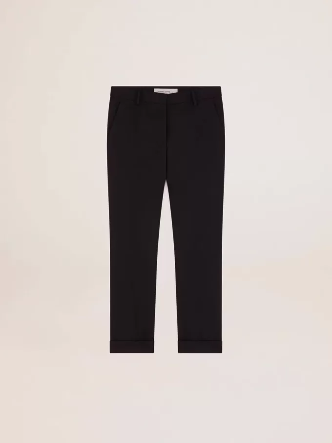 Pantaloni cigarette din lână albastru închis pentru femei Pantaloni cigarette din lână albastru închis pentru femei