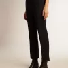 Pantaloni cigarette din lână albastru închis pentru femei Pantaloni cigarette din lână albastru închis pentru femei